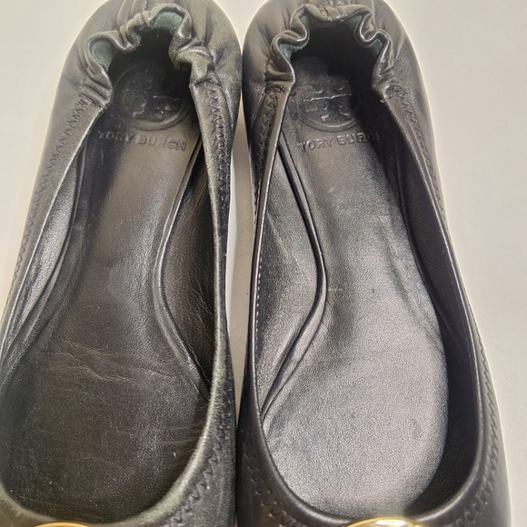 Tory Burch Minnie travel leather scrunch back gold ballet flats Suze 6.5 - Picture 5 of 9